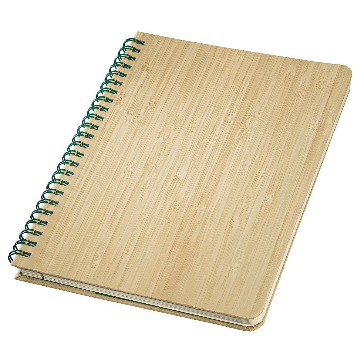 book with bamboo cover, spiral binding, dotted