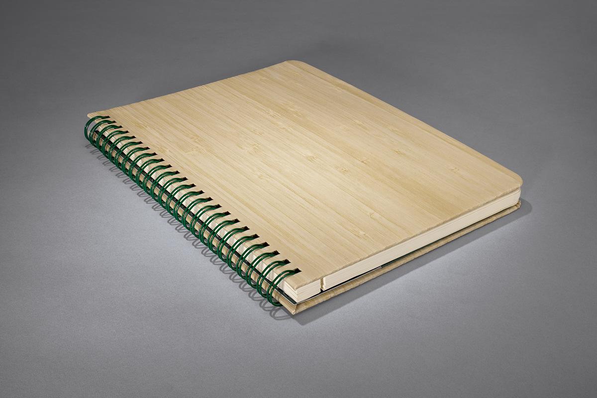 book with bamboo cover, spiral binding