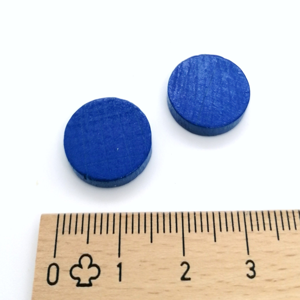 houten schijf ca. 15 mm ø 4 mm dik - blauw