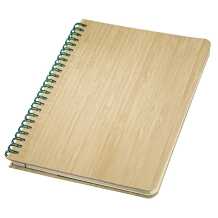 book with bamboo cover, spiral binding, dotted