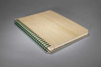 book with bamboo cover, spiral binding, dotted